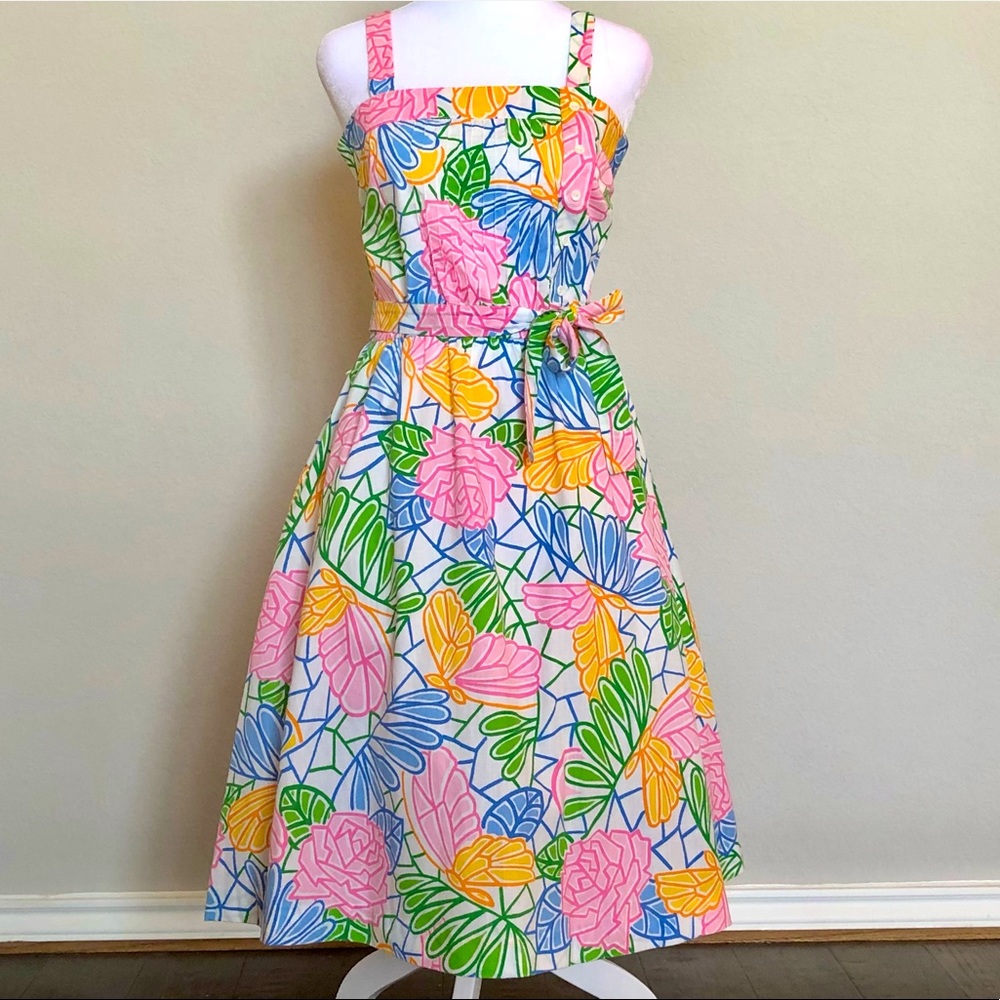 Stained glass butterflies and roses elastic waist dress